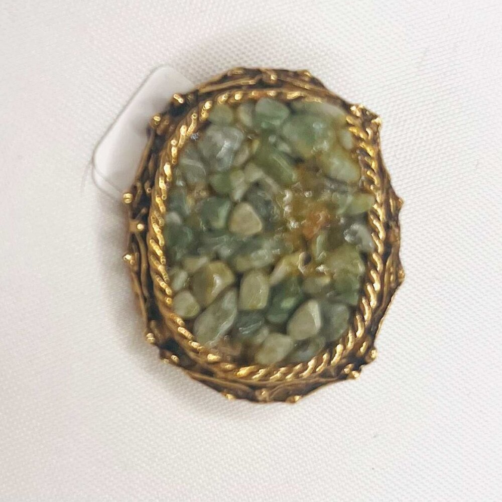 Vintage Aventurine Gemstone Brooch — Artist Reworked One-of-a-Kind Piece